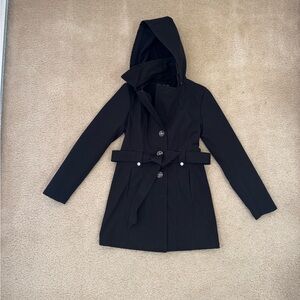 Women's Black Sebby Collection Trench Coat Detachable Hood Size S